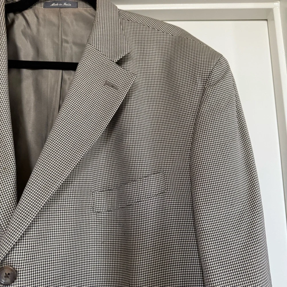 Vintage Oscar De La Renta 100% silk houndstooth tan blazer academia 48R brown